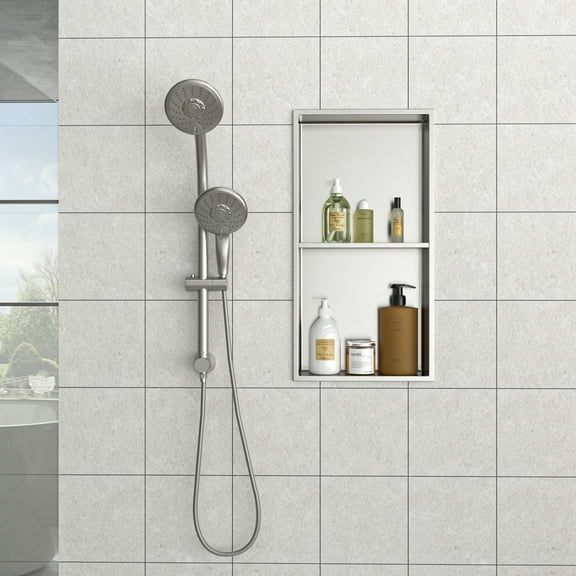 13"x25" Brushed Nickel Stainless Steel Shower Niche - Double Shelf, Waterproof Built-in Storage for Bathroom Walls, Wet Rooms, Kitchens & Cupboards - Rust-Resistant SUS304