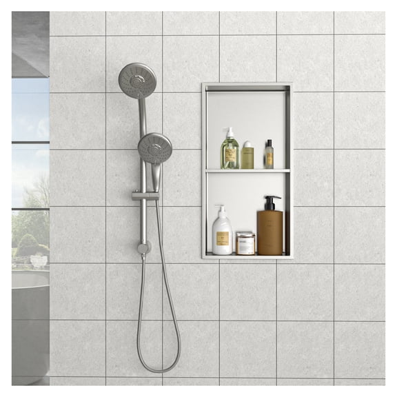 13" x 25" Stainless Steel Shower Niche Double Shelf, Brushed