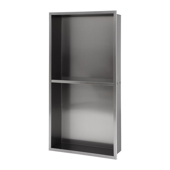 13" x 25" Stainless Steel Shower Niche Double Shelf, Gunmetal Black