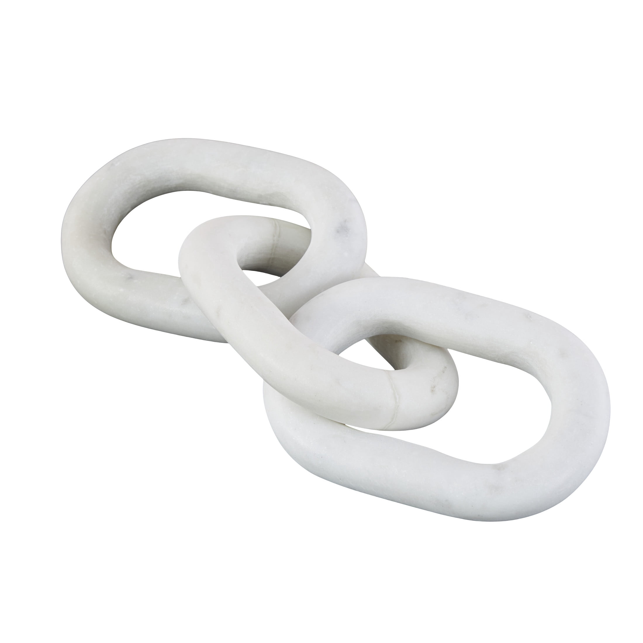13" x 3" White Marble Handmade Oval 3 Link Chain Sculpture, by DecMode