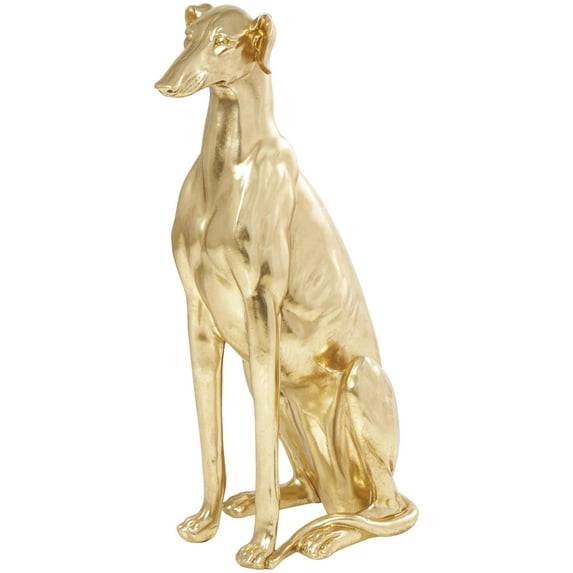 13" x 32" Gold Resin Sitting Greyhound Dog Sculpture, by DecMode
