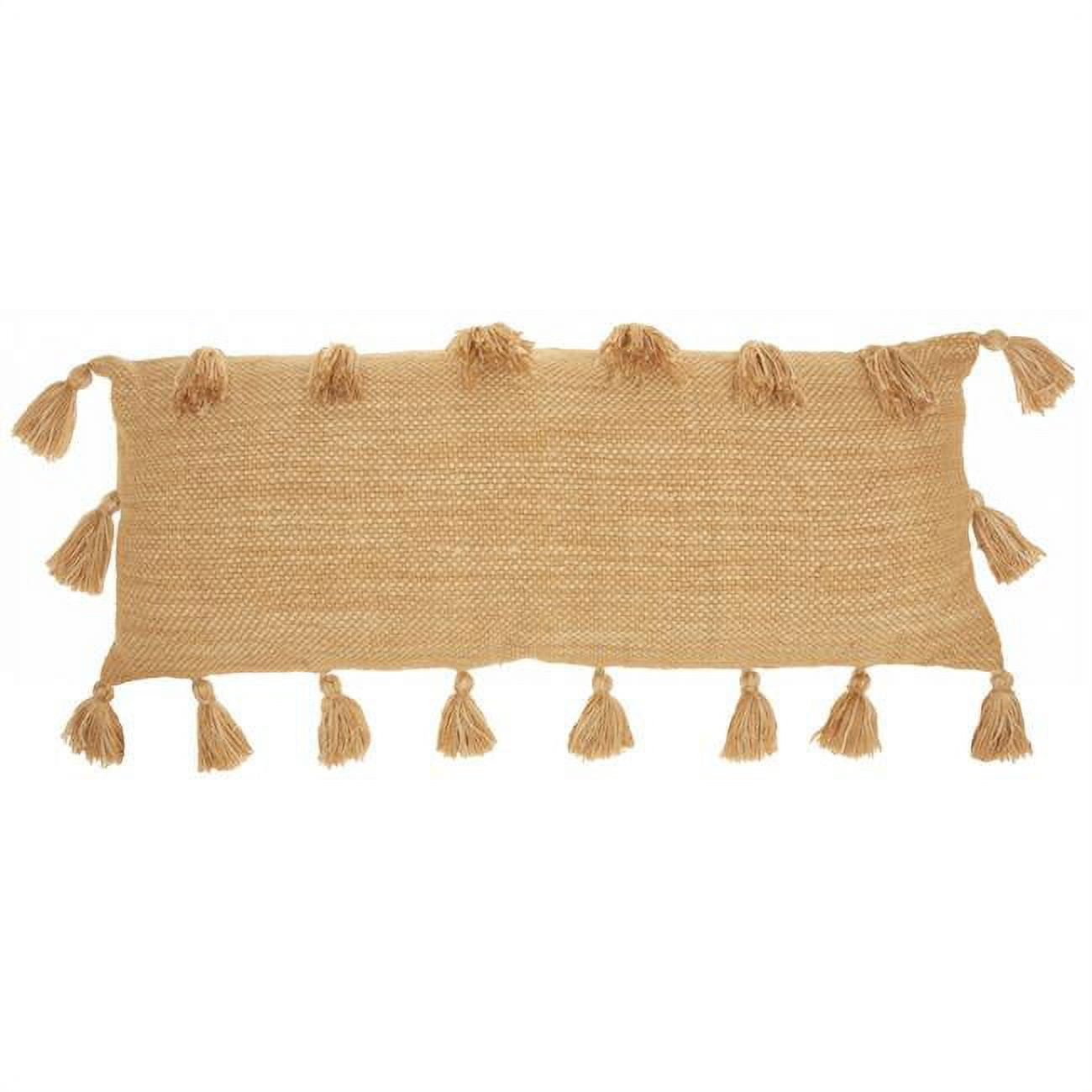 Mustard Yellow Textured Lumbar Pillow with Tassels 13" x 33"