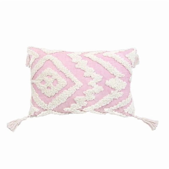 13 x 4 x 20 in. Pink & White Textural Abstract Throw Pillow with Tassels