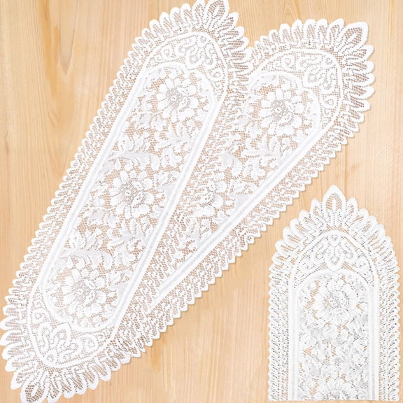 13 x 45 inch White Crochet Lace Cotton Table Runner, 2 Pack Rectangular Table Runner Handmade Table Decoration