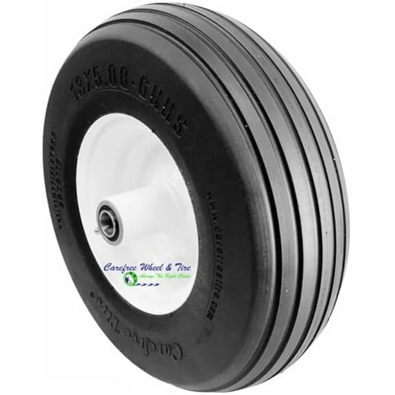 13" x 5.00-6 Carefre (No-Flat) Assembly, 3" & 6" Center Hub. Rib Tread Tire (6" Center Hub & 3/4" Bearings)