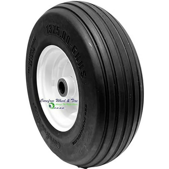 13" x 5.00-6 Carefre (No-Flat) Assembly, 3" Center Hub With 5/8" Bearings. Rib Tread Tire
