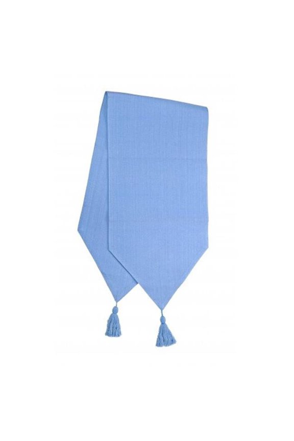 13 x 54 in. Ribbed Table Runner with Tassels, Blue - Light