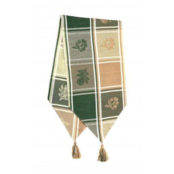 13 x 54 in. Ribbed Table Runner with Tassels, Burnt Orange & Olive Cherry