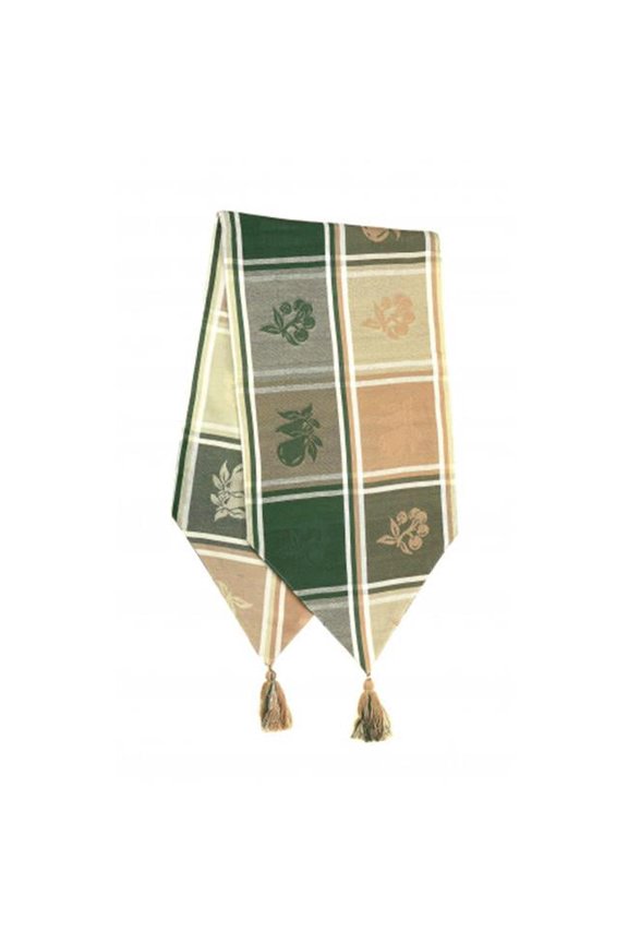 13 x 54 in. Ribbed Table Runner with Tassels, Burnt Orange & Olive Cherry
