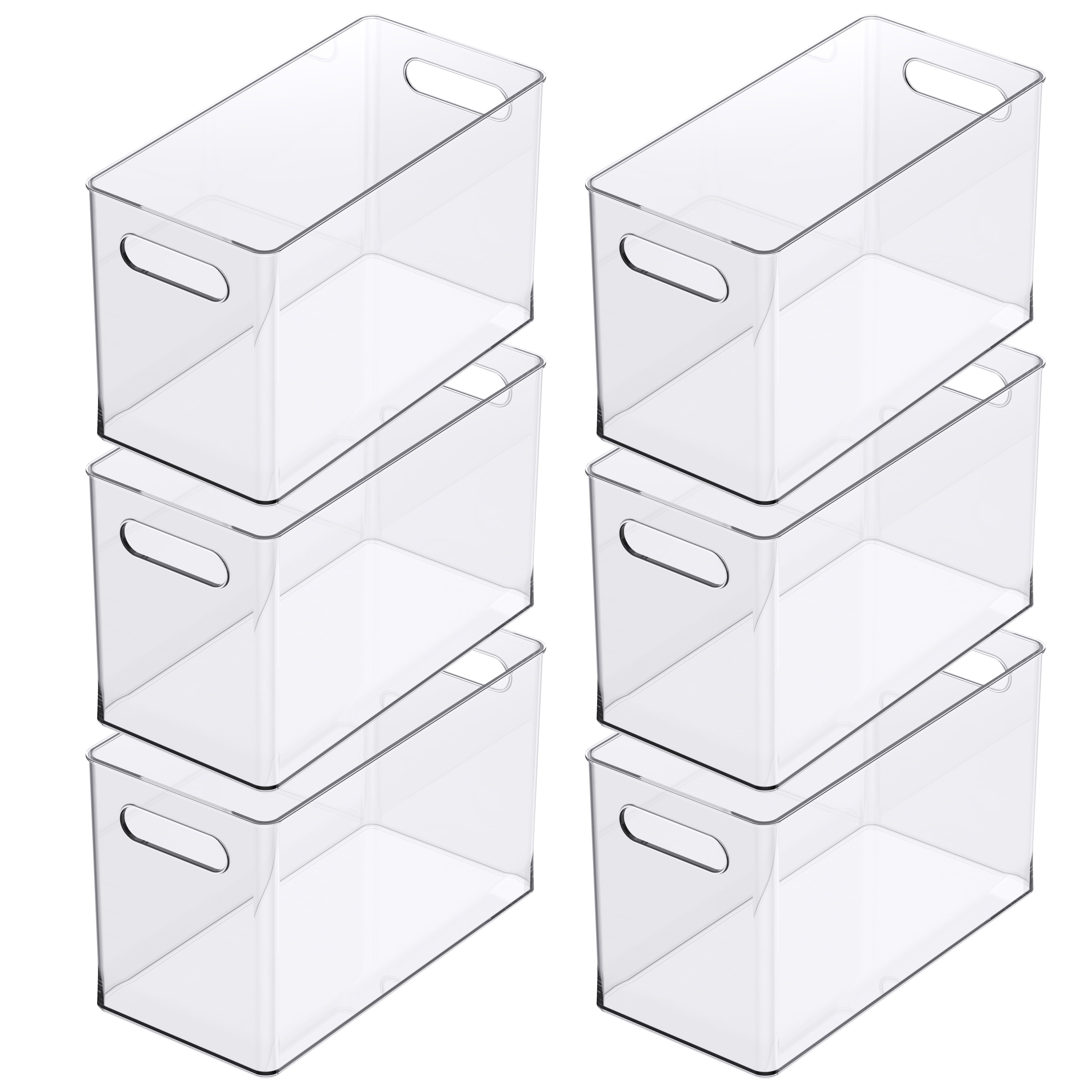 Simply Tidy 13" x 6.5" Clear Storage Bin with Handles - Stackable Plastic Organizer for Binders, Yarn, Fabric Rolls & Craft Supplies, Easy-Carry Design, 6 Pack