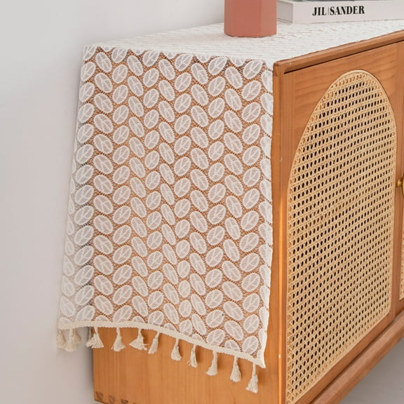 13 x 62 Inches Cream Lace Table Runner, Macrame Crochet Dresser Scarf Doily for Drawer Dresser Modern Table Decor,Style C