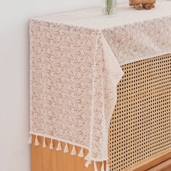 13 x 62 Inches Cream Lace Table Runner, Macrame Crochet Dresser Scarf Doily for Drawer Dresser Modern Table Decor,Style E