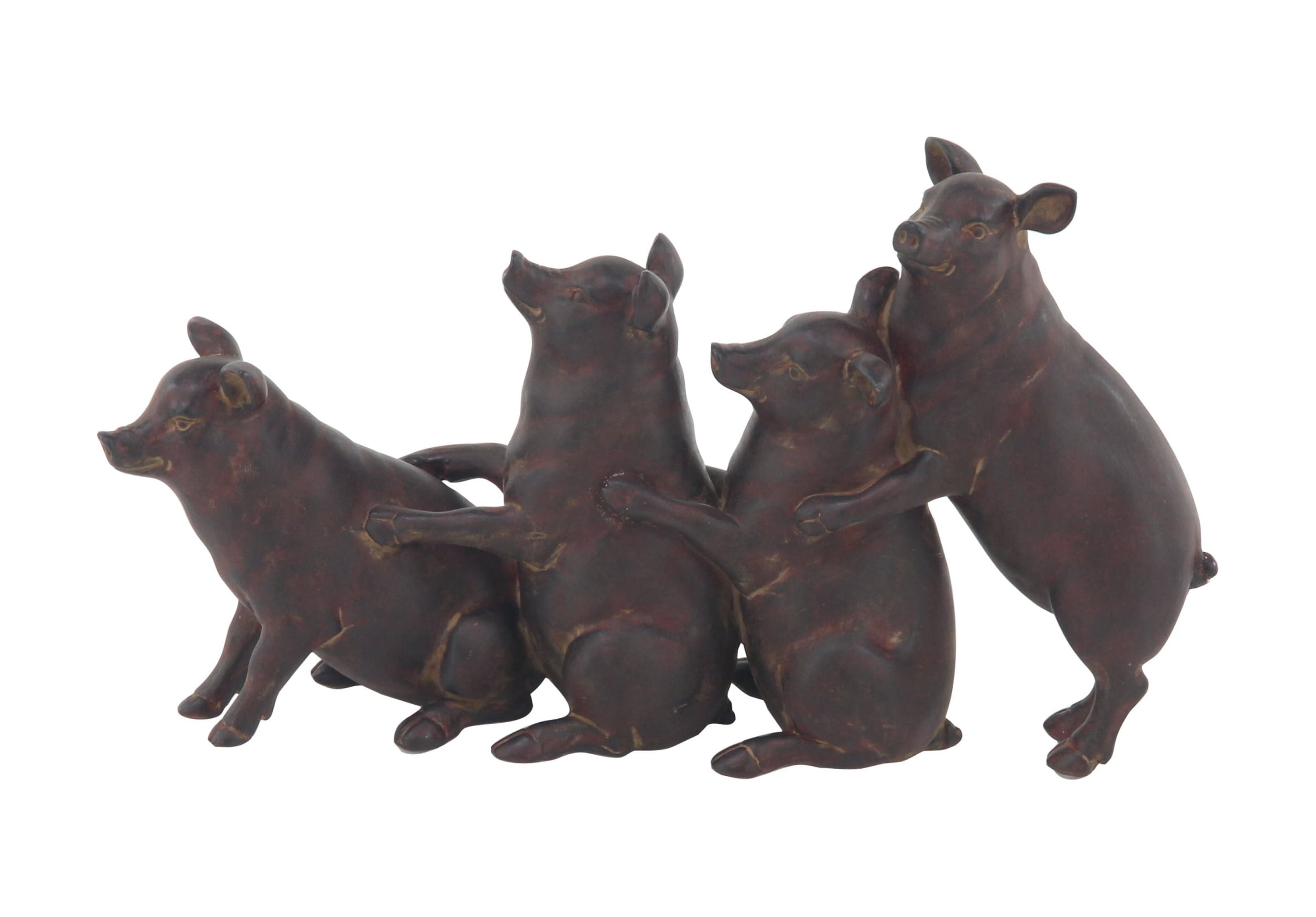 13" x 7" Dark Brown Polystone Pig Sculpture, by DecMode