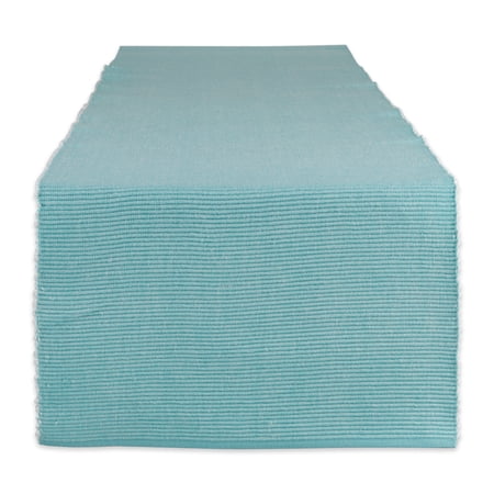 Contemporary Home Living Ribbed Cotton Table Runner with Scalloped Side Hems - 72" - Teal
