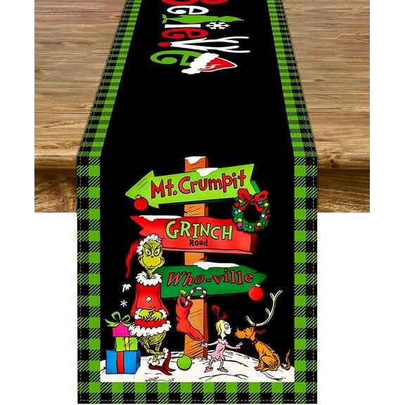 13" x 72" Christmas Table Runner, Winter Holiday Party Christmas Decoration, Xmas Green Fireplace Kitchen Dining Room Home Decor
