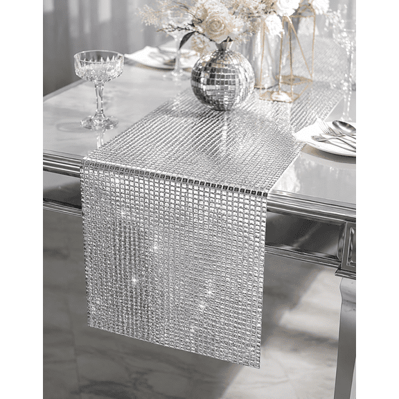 13 x 72 Inch Silver Glitter Disco Table Runner Mirror Finish Retro 70s 80s Theme Party Decorations for Birthday Bachelorette Dance Event Supplies