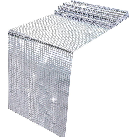 13 x 72 Inches Glitter Disco Party Table Runner Mirror Silver Runner Retro 70s 80s Theme Disco Ball Table Decorations Birthday Bachelorette Dance Party Supplies