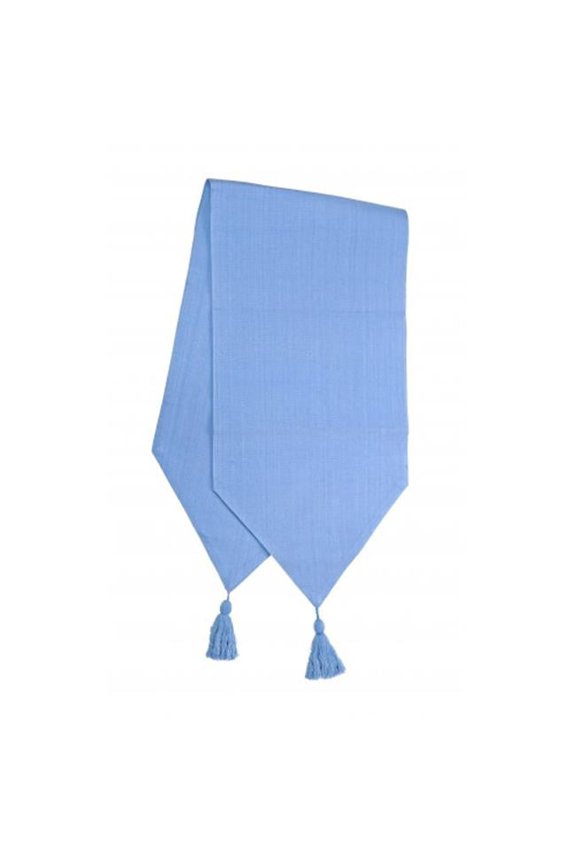 13 x 72 in. Ribbed Table Runner with Tassels, Blue - Light