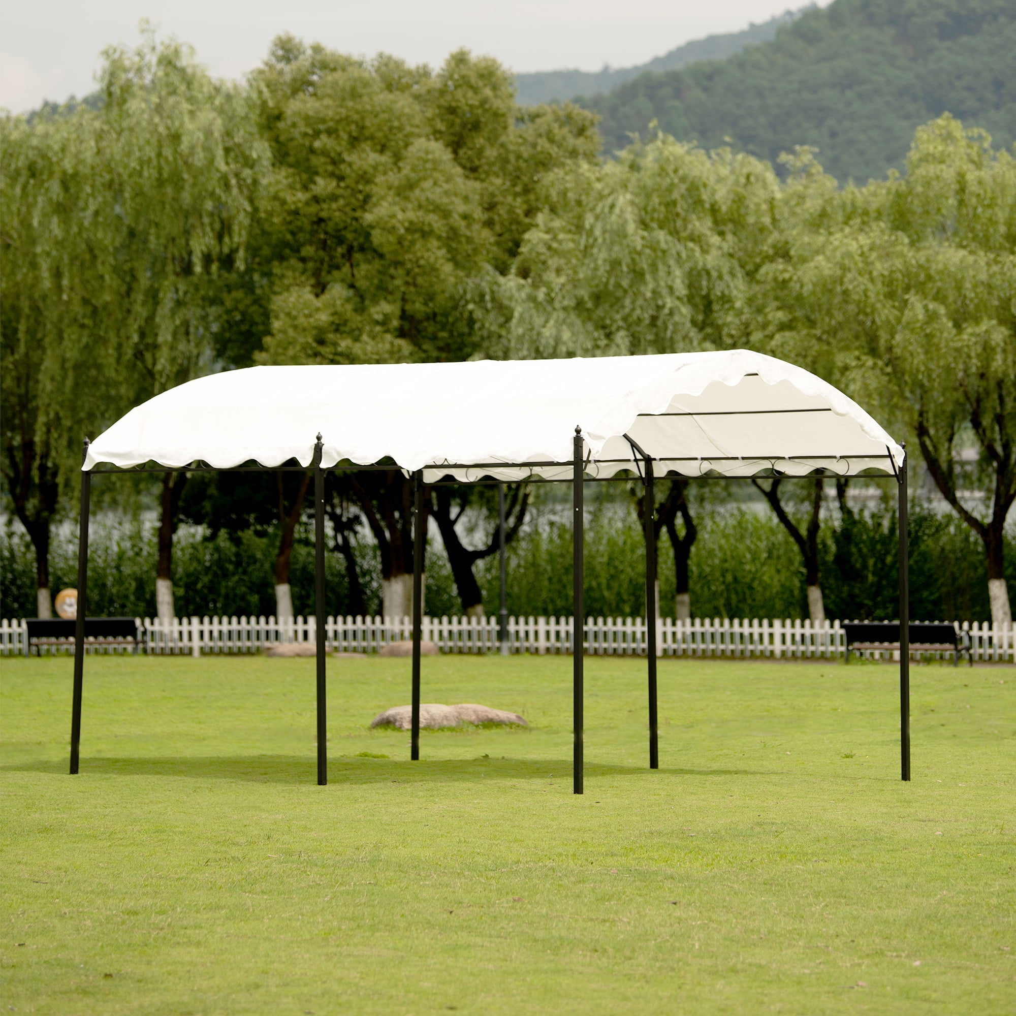 13 x 8.4 ft Heavy Duty Carport Canopy, Outdoor Portable Garage Shelter,  UV/Rain Resistant Patio Relaxing Gazebo Tent with 6 Sturdy Steel Legs and  Stakes, for Wedding, Party, Garden, Lawn, White, D1107 