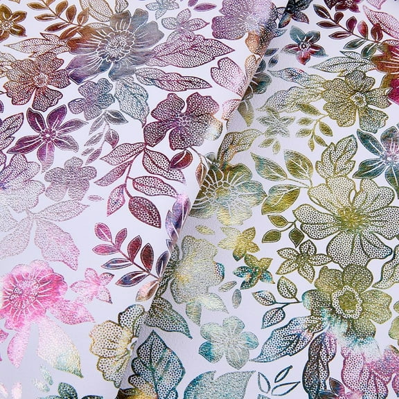 13 x 8 Inch 8PCS Colorful Metallic Floral Vinyl Fabric for Makeup Case 0.7mm Lavender Gliding Flower PU Leather Rolls Waterproof Leatherette Leather Sheets for Sewing Decorations