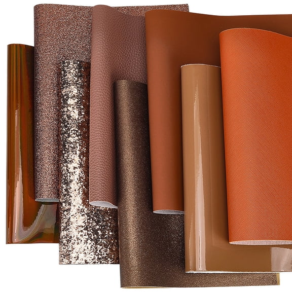 13 x 8 Inch Glitter Leather Rolls Set 8 Styles Brown Series PU Leather Sheets Glossy Solid Color Waterproof Vinyl Fabric Leatherette