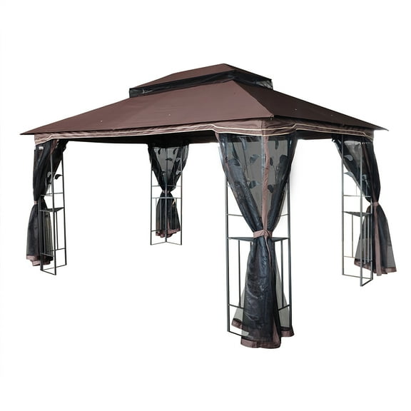 13'x10'PatioWith Double-Tiered Top, Removable TriangularGazebos For Lawn,