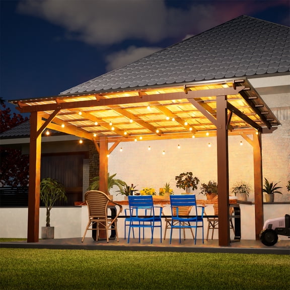 13' x10' Wooden Garden Gazebo with Metal Roof,Spacious Outdoor Patio Shade Structure for Backyard & Garden