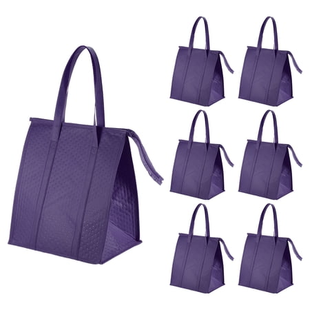 13"x10"x15" Reusable Grocery Bags Non-Woven Grocery Food Bag Foldable Thermal Insulation Bags, Navy Blue 6 Pack
