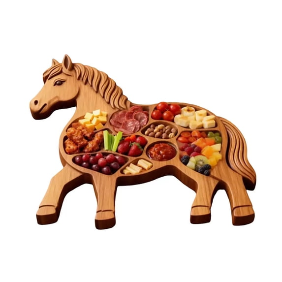13"x11"Wooden Horse Shaped Charcuterie Board For Serving Platter With Compartments,Serving Tray With Compartments,Farmhouse Snack Cheese Platter For Party Holiday,Mother's Day Gift For Mom Wife Women