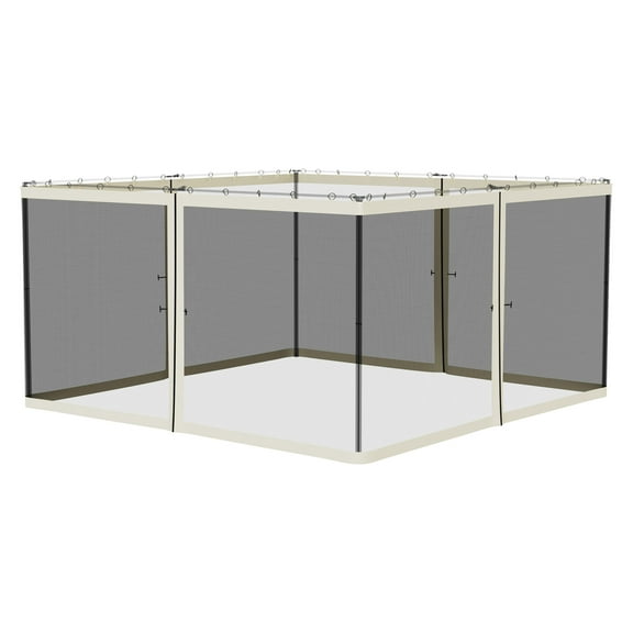 13'x13' Gazebo Netting Sidewall Replacement - 4 Panel Mesh Screen with Zippers - Cream Trim - Patio Gazebo Enclosure for Outdoor Protection