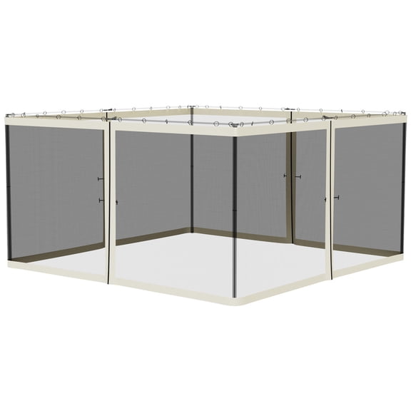 13'x13' Gazebo Replacement Mesh Sidewall Netting, 4 Pack Zipper Polyester Screen Panels, Bug & Debris Barrier Curtain for 13ft Square Patio Canopy Tent, Cream Trim Black Mesh, Frame Not Included