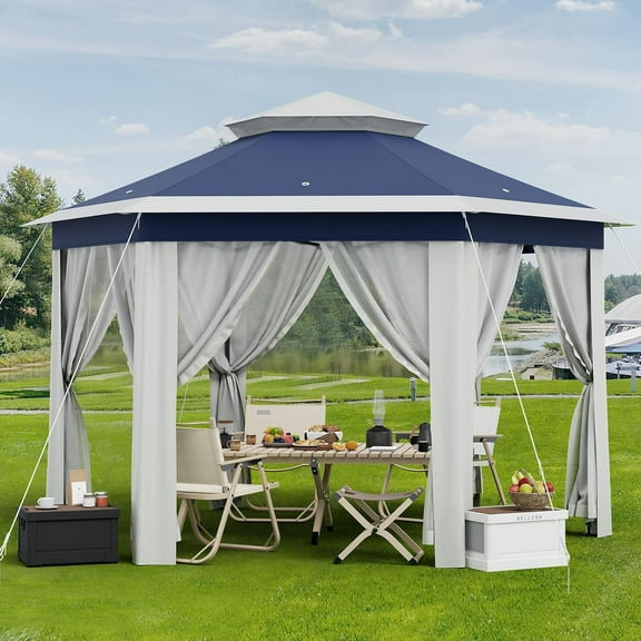 13'x13' Pop Up Gazebo, Hexagonal Outdoor Canopy Tent, [Sturdy Metal Frame] Instant Pop Up Tent with Mesh Netting, Waterproof & UV-Resistant Outdoor Gazebo for Backyard, Patio, Deck, Lawn Party