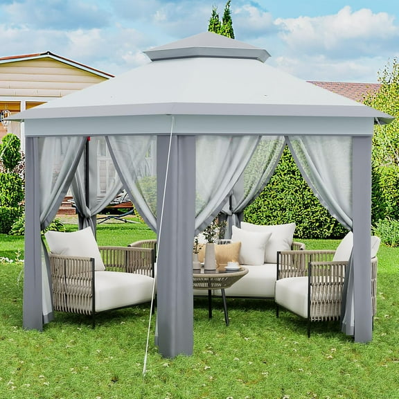 13'x13' Pop Up Gazebo, Hexagonal Outdoor Canopy Tent, [Sturdy Metal Frame] Instant Pop Up Tent with Mesh Netting, Waterproof & UV-Resistant Outdoor Gazebo for Backyard, Patio, Deck, Lawn Party