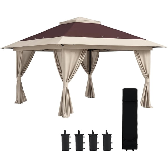 13'x13' Pop Up Gazebo Canopy Tent with Netting, UPF 50+, Instant Shelter for Outdoor, Garden, Parties, Water/Sand Bags, Wheeled Carry Bag