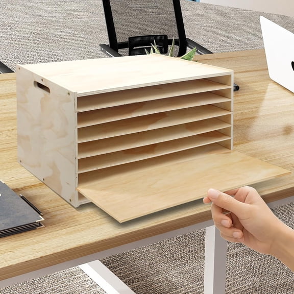 13"x20" Wooden Construction Paper Organizer, 7 Tier Larger Size Literature Organizer with Adjustable Shelves Letter Mail Tray Craft & Stamp Stackable Cardstock Storage Rack for Home Office Classrooms