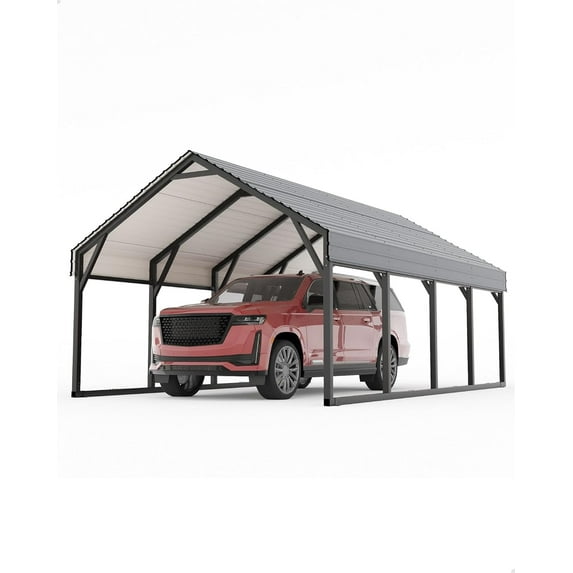 13'x26'x11' Oversized Metal Carport, Steel Heavy Duty Carport for All-Weather, Permanent Shelter for Full-Size Pickup Trucks, Boats, and Tractors, N.W. 780 Lbs,Grey