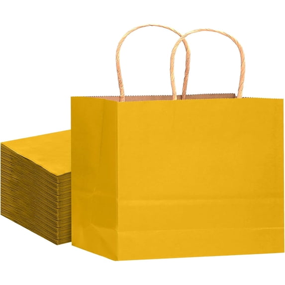 13"x4.5"x10" Large Gift Bag with Handles Bulk 32PCS Gift Paper Bags Yellow Bags Multiple Uses (Wide Large)