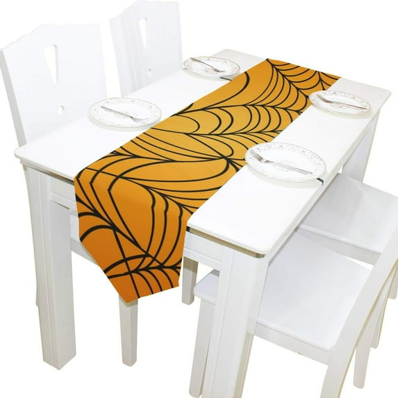 13"x70" Rectangle Cobweb Halloween Holiday Printed Table Runner for Wedding Birthday Holiday
