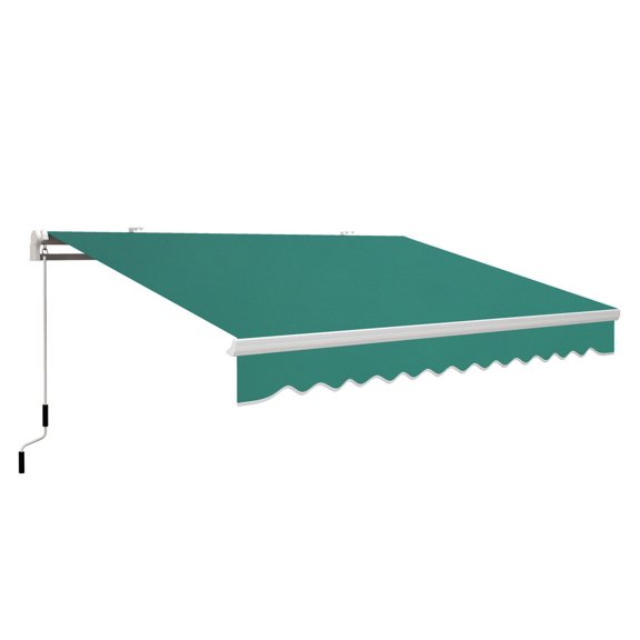 13'x8' Retractable Patio Awning, Green - Adjustable Outdoor Shade for Deck, Yard, Balcony; Manual Operation, UV Protection, Durable Aluminum Frame