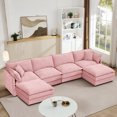 thumbnail image 1 of 130.7" Modular Sectional Sofa with Movable Ottoman, U-Shaped Couch with 2-Layer Seat Cushions, 4-Seater Comfy Cloud Couch for Living Room, Pink, 1 of 9