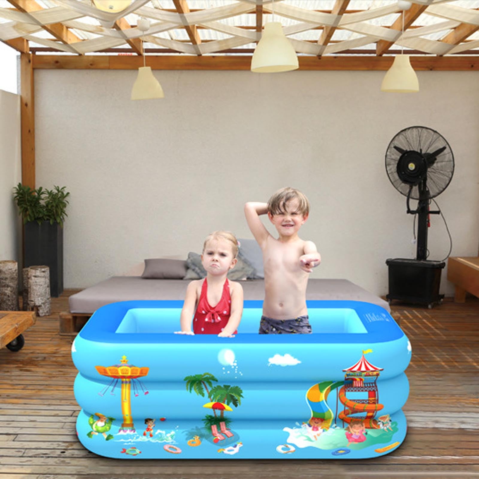 130×85×50cm Inflatable Rectangular Kids Paddling Pool, Small Baby Toddler Inflatable Swimming Pool, Durable PVC Kiddie Pool for Outdoor Backyard Summer Water Play