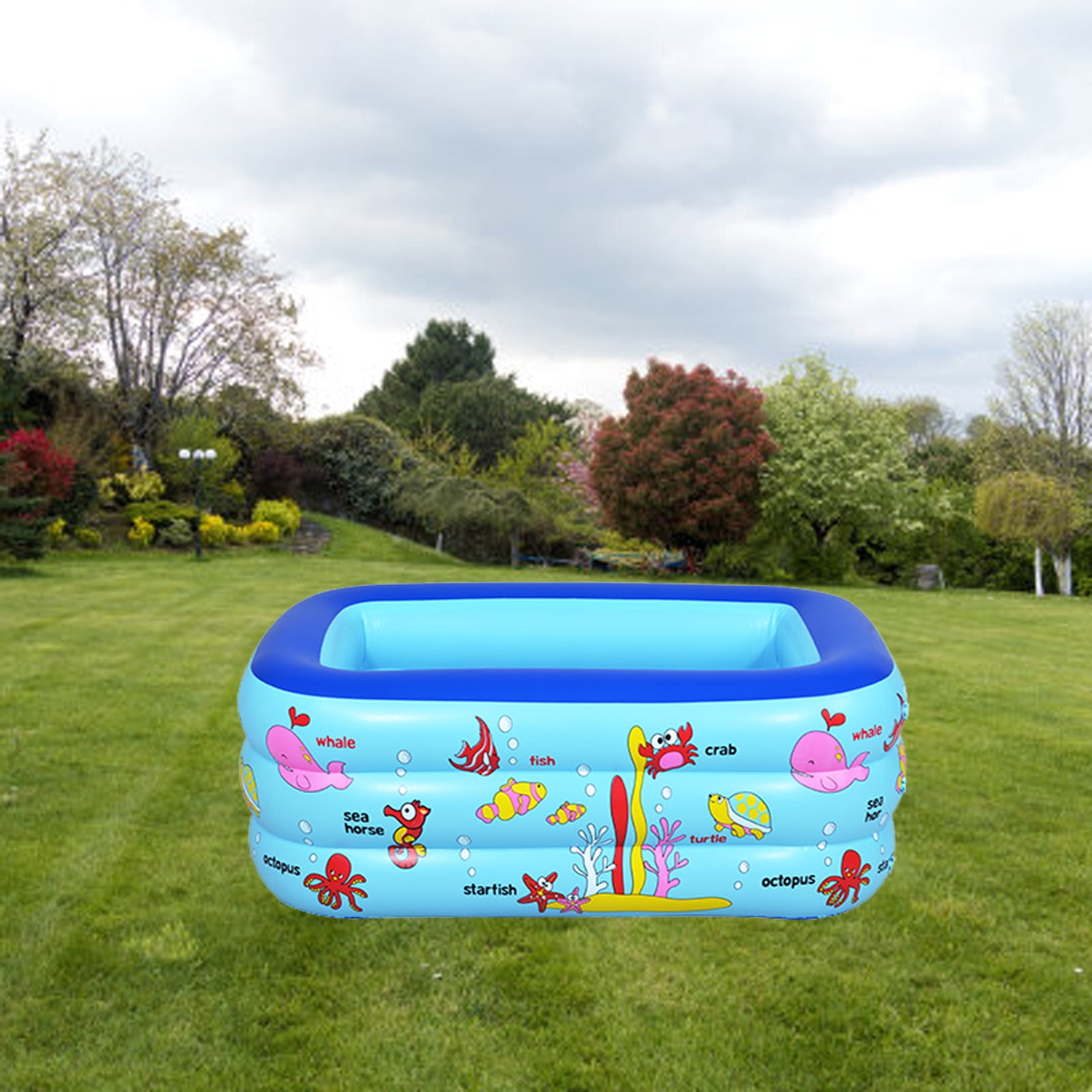 130×85×55cm Inflatable Rectangular Kids Paddling Pool, Thickened PVC Kiddie Swimming Pool, Baby Toddler Water Play Pool for Outdoor Backyard Summer Fun
