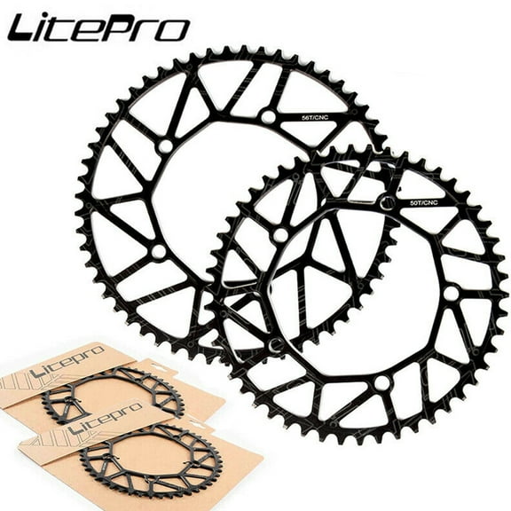 130 BCD Chainring, 50T 52T 54T 56T 58T Folding Road Bike Round Single Speed Narrow Wide Bicycle Chain Ring, Aluminium Alloy Superlight Sprocket, Fit 14'' 16'' 20'' Folding Bike