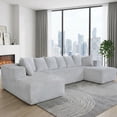 thumbnail image 1 of 130" Boneless Sectional Couch, Gray U-Shaped Corduroy Couch with Chaise Lounge, 4-Seat Living Room Sofa with Pillow Back and Square Arms, 1 of 9