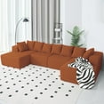 thumbnail image 1 of 130" Cloud Couch, Orange Modern Sectional Couch for Living Room, U-Shaped Sofa with Chaise Lounge, Striped Corduroy Upholstery, 4-Seater, Pillow Back, 1 of 9