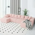 thumbnail image 1 of 130" Cloud Couch, Pink Modern Sectional Couch for Living Room, U-Shaped Sofa with Chaise Lounge, Striped Corduroy Upholstery, 4-Seater, Pillow Back, 1 of 9
