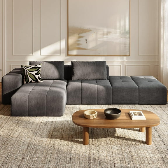 130" Cloud Sectional Couch with L-Shape Chaise, Akaber Modern Modular Sofa with Deep Seat, Upholstered Couches for Living Room Bedroom