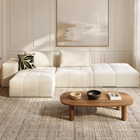 130" Cloud Sectional Couch with L-Shape Chaise, Akaber Modern Modular Sofa with Deep Seat, Upholstered Couches for Living Room Bedroom