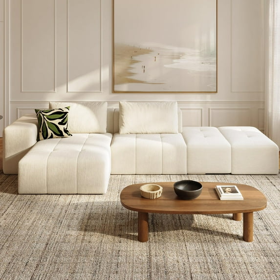 130" Cloud Sectional Couch with L-Shape Chaise, Akaber Modern Modular Sofa with Deep Seat, Upholstered Couches for Living Room Bedroom