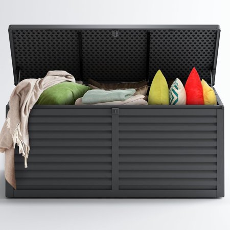 130 Gallon Resin Deck Box, Extra Large Outdoor Storage Box, Waterproof UV Resistant Lockable Outdoor Container for Patio Furniture, Outdoor Cushions, Throw Pillows, Garden Tools (Black)